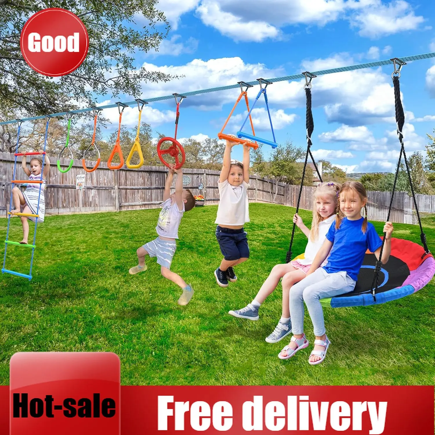 Kids Outdoor Ninja Course - مجموعة ألعاب نينجا واريور من هابفان